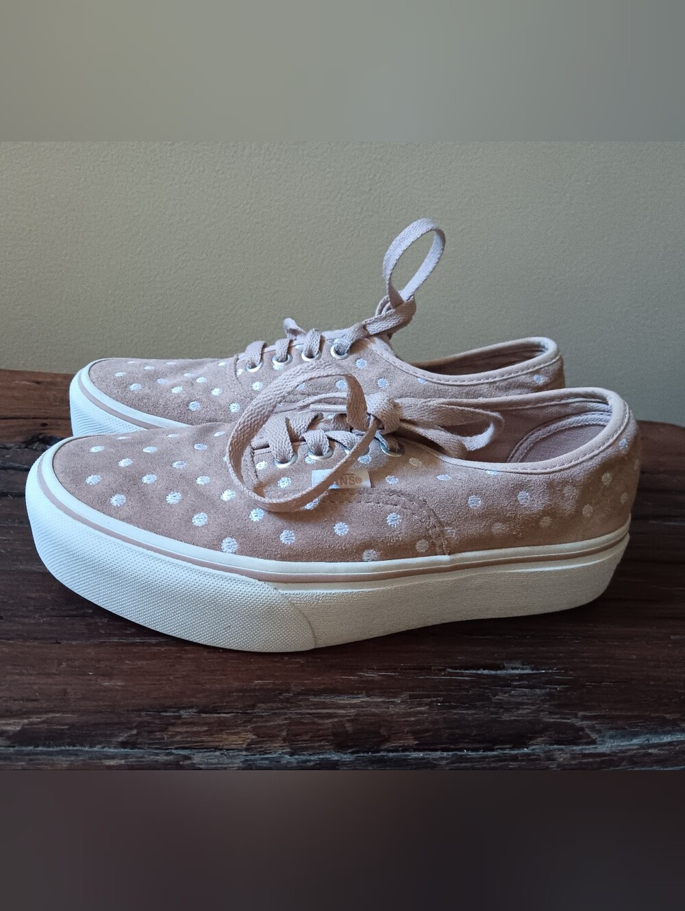 Vans Authentic Platform Suede Polka Dot Sneakers Beige/Blush Pink Women's 6